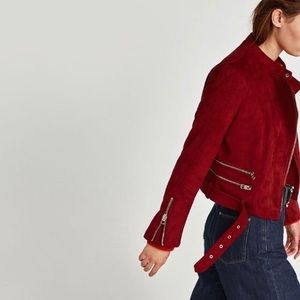 Zara red suede moto jacket
